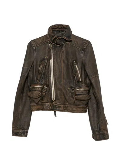 Pre-owned Dsquared2 2000s Zip-up Leather Jacket In Brown