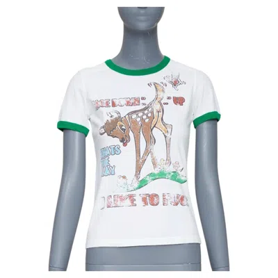 Pre-owned Dsquared2 2003 White Green Trim Bambi Profane Pink Crystal Ringer Tshirt M