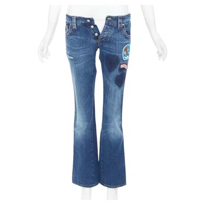 Pre-owned Dsquared2 2004 Runway Chip Chip Washed Denim Patch Reworked Bootcut Jeans It44 L In Blue