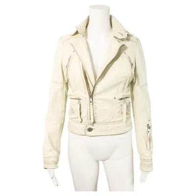 Pre-owned Dsquared2 2004 Runway White Leather Biker Jacket Size 38