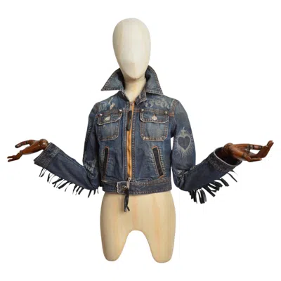 Pre-owned Dsquared2 2005  Fringed Leather & Denim Distressed Western Jacket In Black