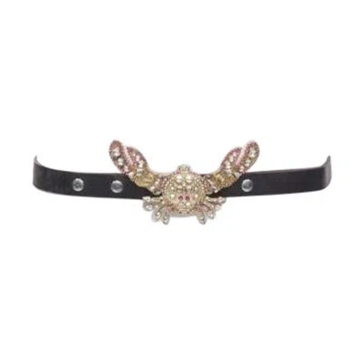 Pre-owned Dsquared2 2005 Gold Pink Crystal Embellsihed Crab Black Leather Belt