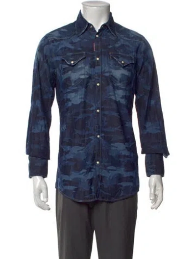 Pre-owned Dsquared2 2014 Camouflage Print Denim Shirt In Blue