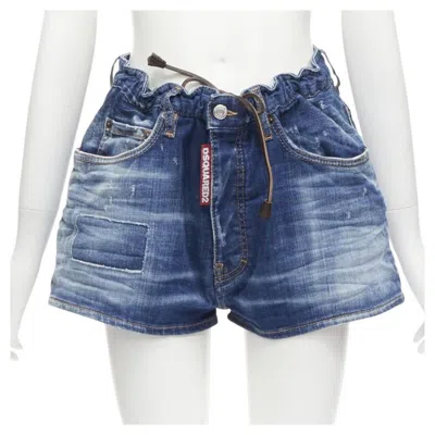 Pre-owned Dsquared2 2020 Logo Tag Drawstring Paperbag Bloomer Denim Shorts Hot It34 Xxs In Gray