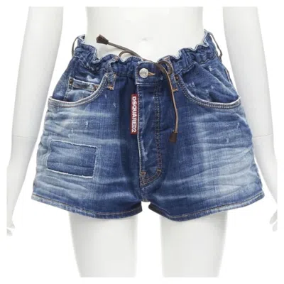Pre-owned Dsquared2 2020 Logo Tag Drawstring Paperbag Bloomer Denim Shorts Hot It34 Xxs In Gray