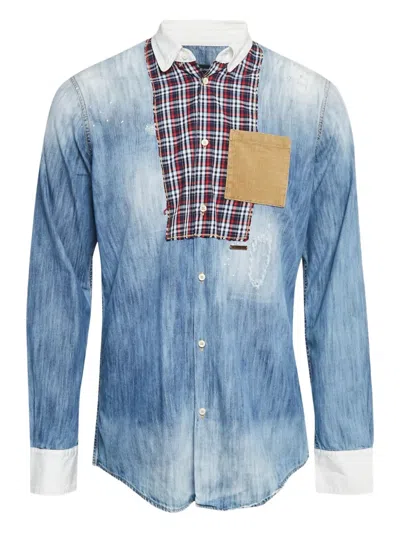 Pre-owned Dsquared2 2024  Denim Plaid Pocket Shirt In Blue