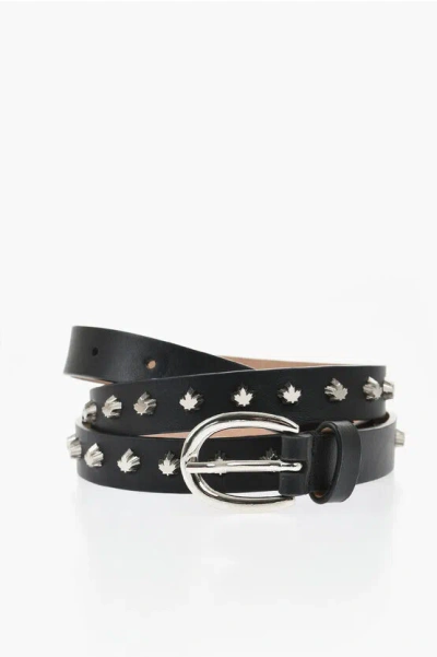 Dsquared2 20mm Leather Belt '80s With Studs In Black