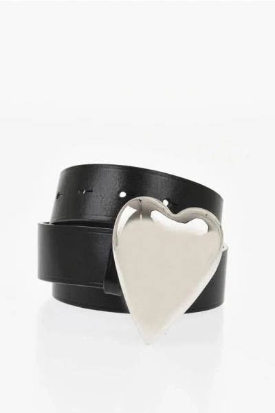Dsquared2 3.5cm Leather Belt With Heart-shaped Metal Buckle In Black