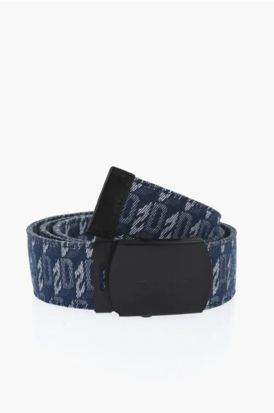 Dsquared2 40mm Denim Belt With All-over Monogram In Blue