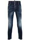 Dsquared2 Blue Slim Jeans With Rips And Bleach Effect In Cotton Blend Denim Man In Blue