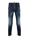 Dsquared2 Blue Slim Jeans With Rips And Bleach Effect In Cotton Blend Denim Man In Dark Blue