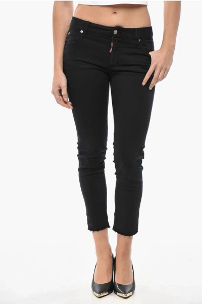 Dsquared2 5-pocketed Denim Pants With Raw-cut Edge In Black