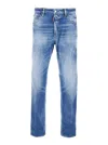 Dsquared2 Blue Jeans With Distressed Effect And Logo Patch On The Back In Denim Man In Blue