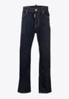 Dsquared2 Blue Jeans With Contrast Stitching And Logo Patch On The Back In Denim Man In Navy