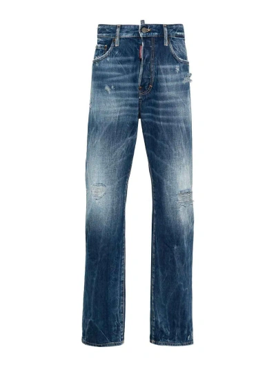 Dsquared2 642 Distressed Straight-leg Jeans In Dark Blue