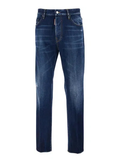 DSQUARED2 '642' BLUE JEANS WITH LOGO PATCH ON THE REAR IN DENIM MAN