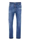 Dsquared2 Blue Jeans With Ripped Details And Logo Patch On The Rear In Denim Man In Blue