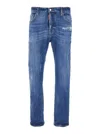 Dsquared2 Blue Jeans With Ripped Details And Logo Patch On The Rear In Denim Man In Blue