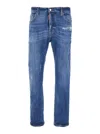 Dsquared2 Blue Jeans With Ripped Details And Logo Patch On The Rear In Denim Man