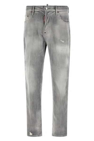 Dsquared2 Straight-leg Denim Jeans With Textured Grey Wash In Blue