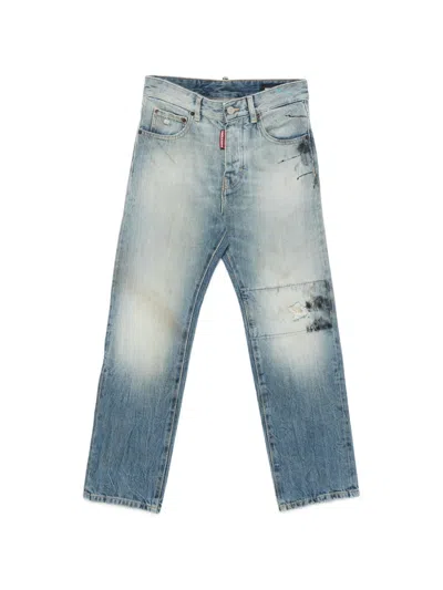 Dsquared2 Kids' 642 Patchwork Cotton Jeans In Blue