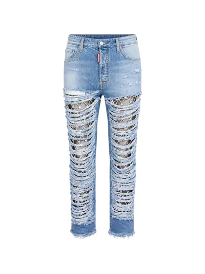 Dsquared2 642 Super-destroyed Rhinestone-embellished Jeans In Blue