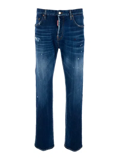 Dsquared2 643 Blue Jeans With All-over Details And Logo Patch On The Rear In Denim Man
