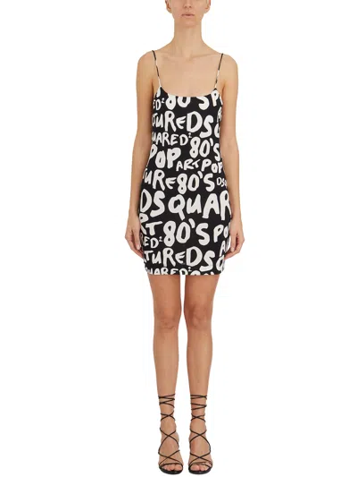 Dsquared2 Stretch Viscose Slip Dress With Monogram Pattern In Multi