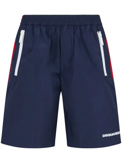 Dsquared2 Color-block Shorts With Elastic Waist In Blue