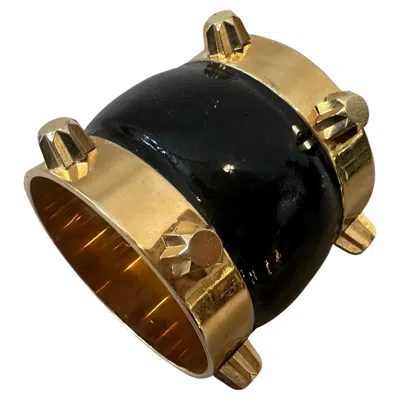 Pre-owned Dsquared2 A Never Worn  Gilded Metal And Black Leather Bangle Bracelet