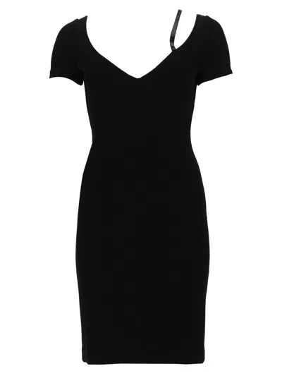 Dsquared2 Fitted Midi Dress With Asymmetrical Neckline In Black In Animal Print