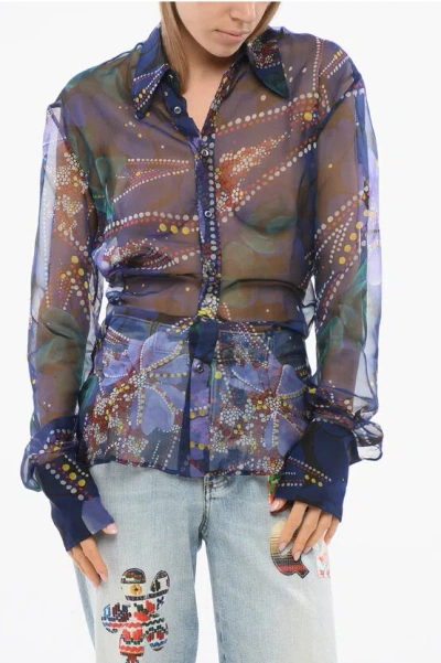 Dsquared2 Floral Printed Semi-sheer Buttoned Shirt In Multi