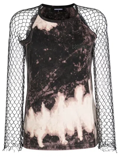 DSQUARED2 ABSTRACT PATTERN MESH SLEEVE TOP