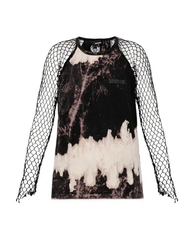 Dsquared2 Abstract Pattern Mesh Sleeve Top In Black