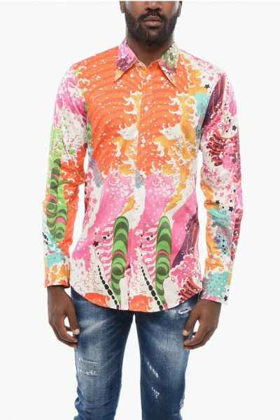 Dsquared2 Abstract Patterned Popeline Shirt In Multi