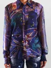 Dsquared2 Abstract Print Collared Neck Long Sleeves Sheer Fabric In Blue