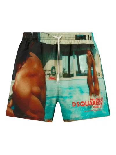 Dsquared2 Abstract-print Swim Shorts In Blue