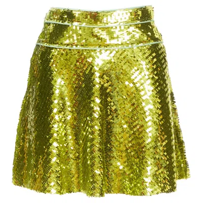 Pre-owned Dsquared2 Acid Lime Green Rectangular Sequins Piping Trim Skater Mini Skirt It38