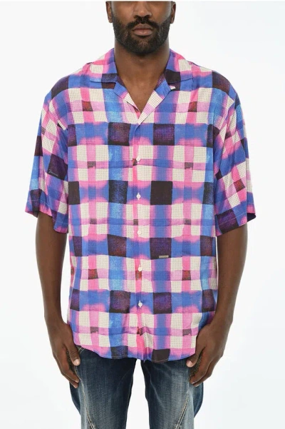 Dsquared2 Acid Wash Check Shirt In Blue