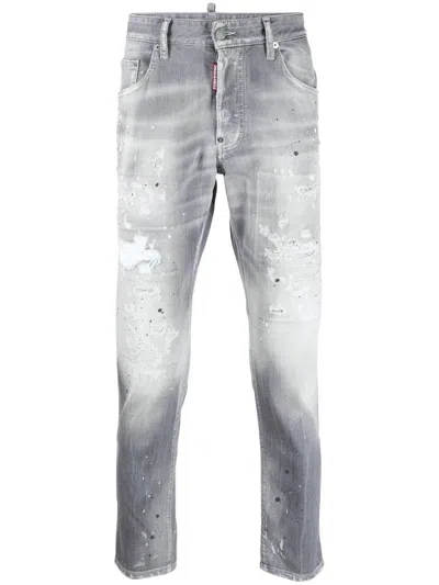 Dsquared2 Acid-wash Straight-leg Jeans In Grau