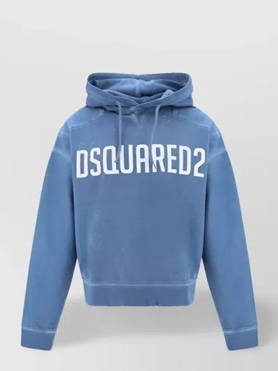 Dsquared2 Adjustable Drawstring Hooded Cotton Sweater In Blue