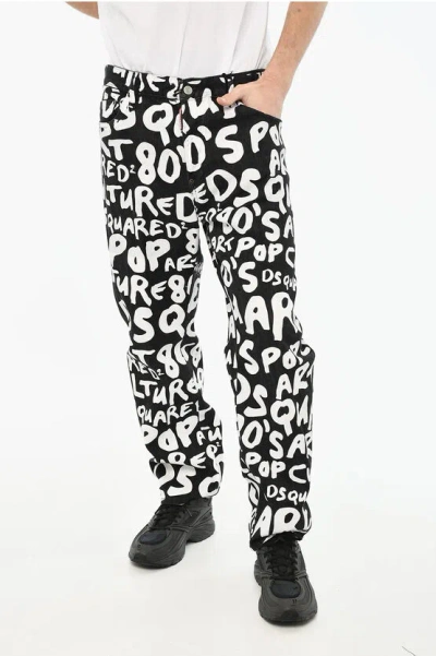 Dsquared2 All-over Contrasting Logo Two-tone Pants In Black