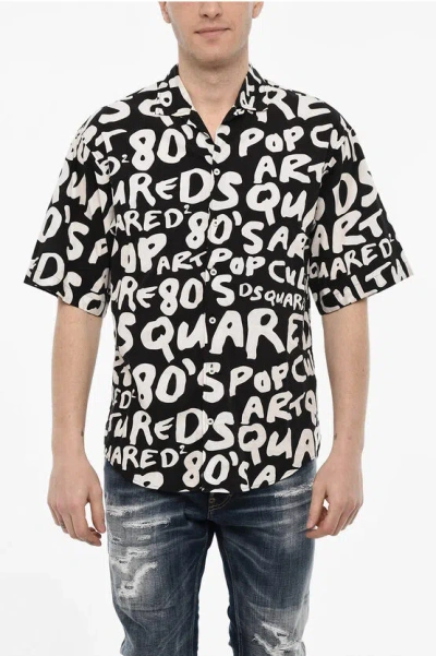 Dsquared2 All-over Logo Cotton Shirt In Black