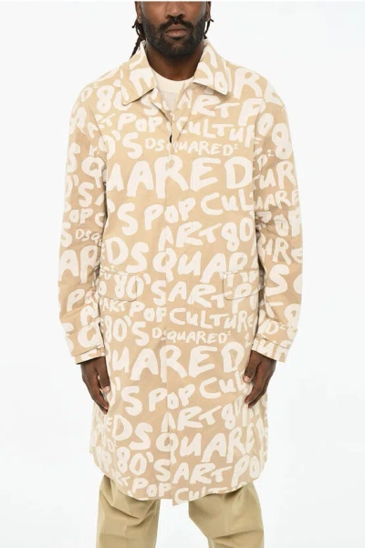 Dsquared2 All-over Logoed Coat With Hood In Neutral