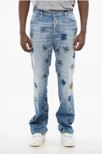 Dsquared2 All-over Patched Leaf Roadie Fit Denims 22cm In Blue