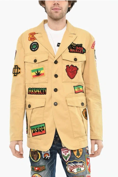 Dsquared2 All Over Patches Cotton Utility Blazer Grösse 52 In Yellow