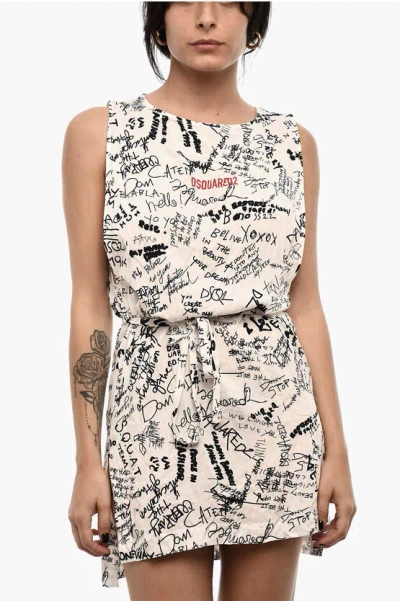 Dsquared2 All-over Printed Mini Beach Cover Up Dress With Belt Grösse S
