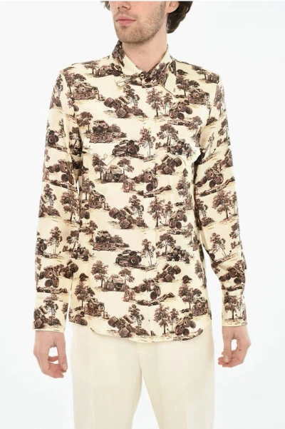 Dsquared2 Monster Truck-print Silk Shirt In Neutrals