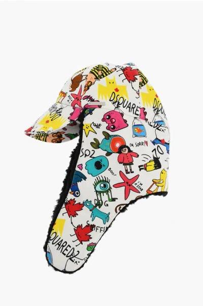 Dsquared2 All-over Printed Trapper Hat With Eco-fur Lining In Multi