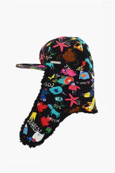 Dsquared2 All-over Printed Trapper Hat With Eco-fur Lining In Multi